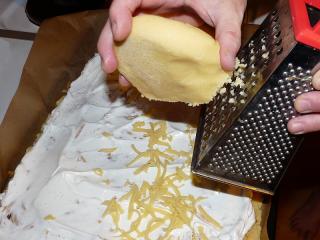 Jak udělat hraběnčiny řezy | recept Na vyválenou placku naneseme ve stejnoměrné vrstvě strouhaná jablíčka. Posypeme je mletou skořicí. Protože je těsto i sníh slazené, není třeba jablka doslazovat. K jablkům můžeme přidat vlašské ořechy nebo rozinky. Cukrářskou stěrkou opatrně naneseme po celé ploše vyšlehaný sníh. Z mrazáku vezmeme odložené těsto a za použití struhadla s velkými oky je rovnoměrně rozstrouháme po sněhové vrstvě.